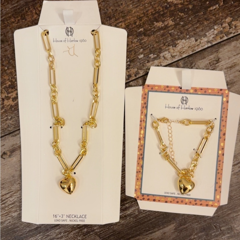 House of Harlow 1960 Gold Heart Necklace and Bracelet
